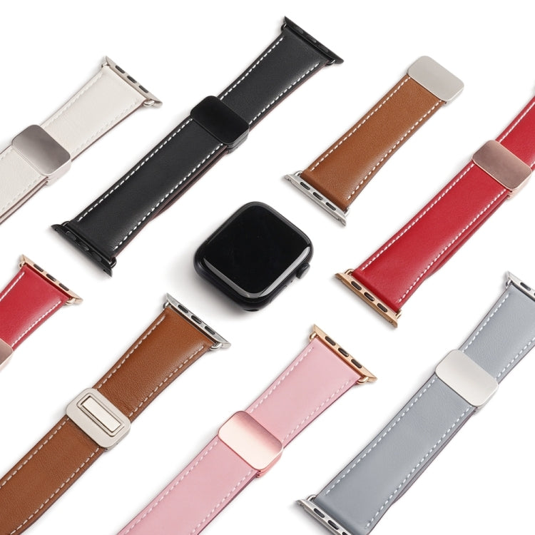For Apple Watch Series 9 45mm DUX DUCIS YA Series Magnetic Buckle Genuine Leather Watch Band(Brown) - free shipping - PMC Jewellery - Order now!