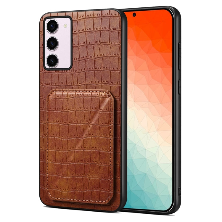 For Samsung Galaxy S24+ 5G Denior Imitation Crocodile Leather Back Phone Case with Holder(Brown) - Galaxy S24+ 5G Cases by Denior | Online Shopping South Africa | PMC Jewellery | Buy Now Pay Later Mobicred