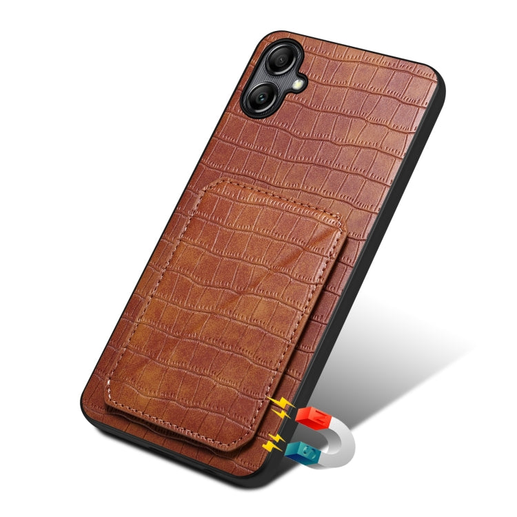 For Samsung Galaxy S24 Ultra 5G Denior Imitation Crocodile Leather Back Phone Case with Holder(Brown) - Galaxy S24 Ultra 5G Cases by Denior | Online Shopping South Africa | PMC Jewellery | Buy Now Pay Later Mobicred