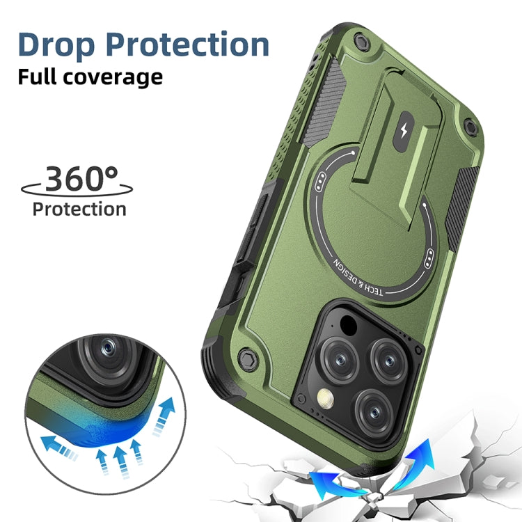 For iPhone 15 Pro MagSafe Holder Armor PC Hybrid TPU Phone Case(Army Green) - iPhone 15 Pro Cases by PMC TechLife | Online Shopping South Africa | PMC TechLife