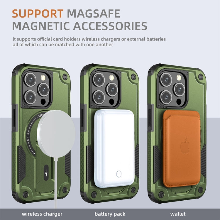 For iPhone 15 Pro MagSafe Holder Armor PC Hybrid TPU Phone Case(Army Green) - iPhone 15 Pro Cases by PMC TechLife | Online Shopping South Africa | PMC TechLife