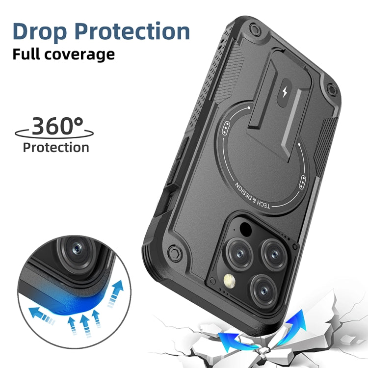 For iPhone 15 Plus MagSafe Holder Armor PC Hybrid TPU Phone Case(Black) - iPhone 15 Plus Cases by PMC TechLife | Online Shopping South Africa | PMC TechLife
