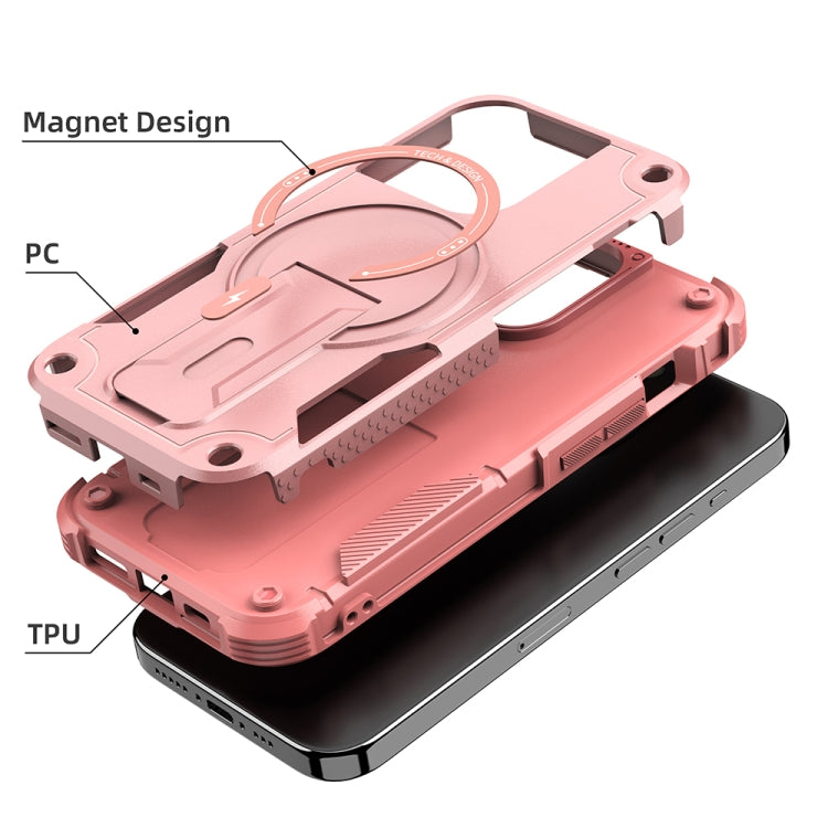 For iPhone 14 Plus MagSafe Holder Armor PC Hybrid TPU Phone Case(Pink) - iPhone 14 Plus Cases by PMC Jewellery | Online Shopping South Africa | PMC Jewellery