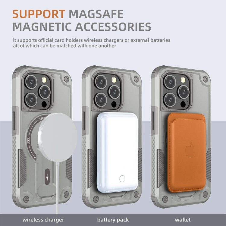 For iPhone 13 Pro MagSafe Holder Armor PC Hybrid TPU Phone Case(Grey) - iPhone 13 Pro Cases by PMC Jewellery | Online Shopping South Africa | PMC Jewellery