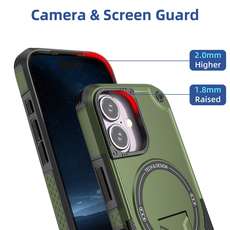 For iPhone 16 Armor Magsafe Holder PC Hybrid TPU Phone Case(Army Green) - iPhone 16 Cases by PMC Jewellery | Online Shopping South Africa | PMC Jewellery | Buy Now Pay Later Mobicred