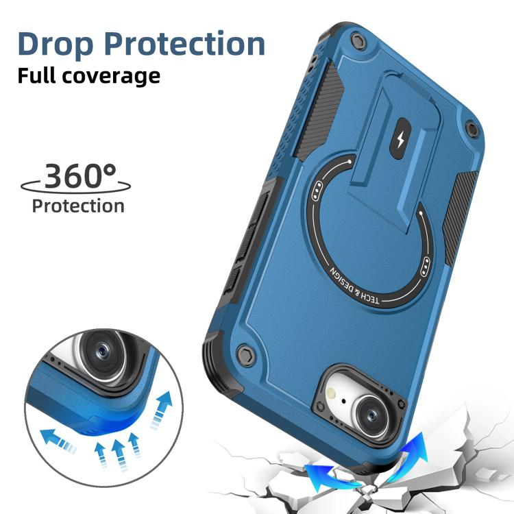 For iPhone 16e Armor Magsafe Holder PC Hybrid TPU Phone Case(Dark Blue) - iPhone 16e Cases by PMC TechLife | Online Shopping South Africa | PMC TechLife | Buy Now Pay Later Mobicred