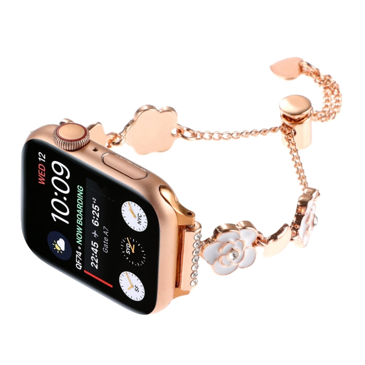 For Apple Watch SE 2023 40mm Camellia Metal Chain Bracelet Watch Band(White Rose Gold) - free shipping - PMC TechLife - Order now!