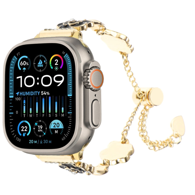 For Apple Watch Ultra 2 49mm Camellia Metal Chain Bracelet Watch Band(Black Gold) - free shipping - PMC TechLife - Order now!