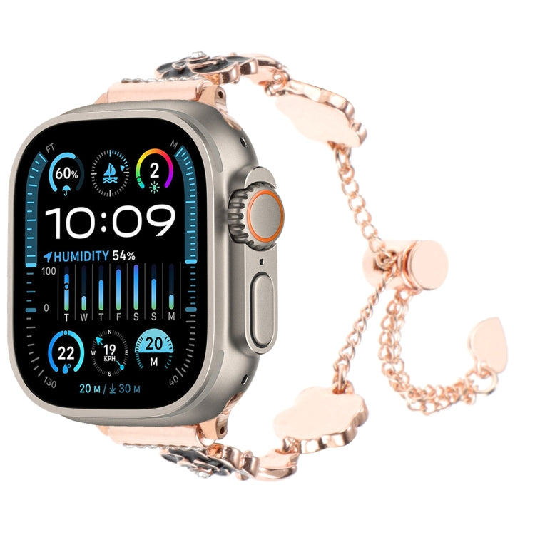 For Apple Watch Ultra 2 49mm Camellia Metal Chain Bracelet Watch Band(Black Rose Gold) - free shipping - PMC TechLife - Order now!