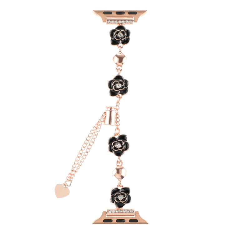 For Apple Watch Series 9 41mm Camellia Metal Chain Bracelet Watch Band(Black Rose Gold) - Watch Bands by PMC TechLife | Online Shopping South Africa | PMC TechLife