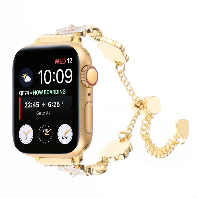 For Apple Watch Series 9 41mm Camellia Metal Chain Bracelet Watch Band(White Gold) - free shipping - PMC TechLife - Order now!