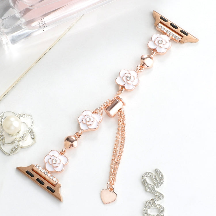 For Apple Watch Series 9 41mm Camellia Metal Chain Bracelet Watch Band(White Rose Gold) - Watch Bands by PMC TechLife | Online Shopping South Africa | PMC TechLife