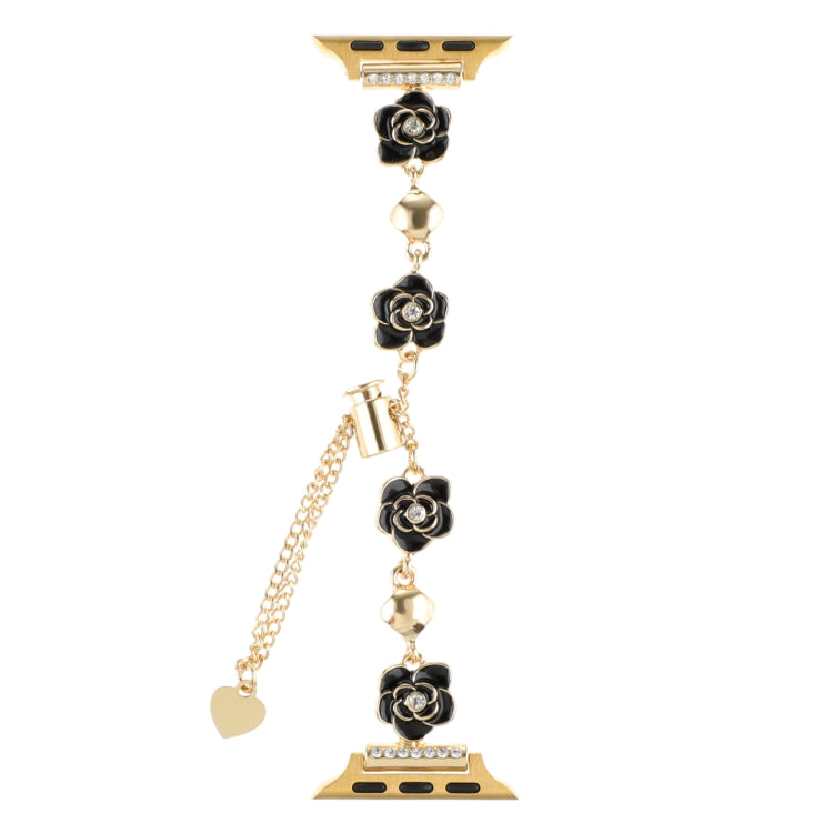 For Apple Watch Ultra 49mm Camellia Metal Chain Bracelet Watch Band(Black Gold) - Watch Bands by PMC TechLife | Online Shopping South Africa | PMC TechLife