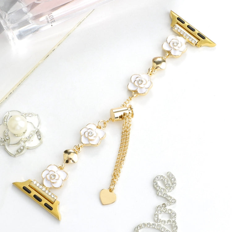 For Apple Watch Series 8 41mm Camellia Metal Chain Bracelet Watch Band(White Gold) - free shipping - PMC TechLife - Order now!