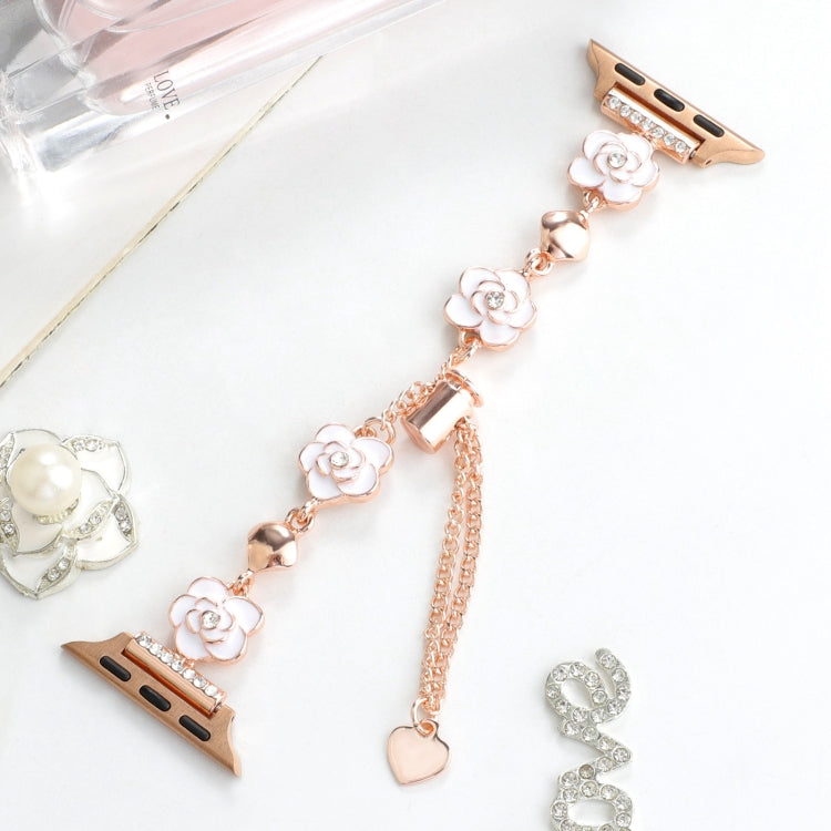 For Apple Watch Series 7 41mm Camellia Metal Chain Bracelet Watch Band(White Rose Gold) - Watch Bands by PMC TechLife | Online Shopping South Africa | PMC TechLife