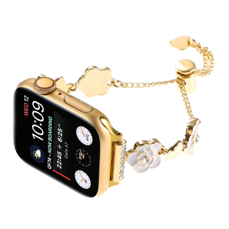 For Apple Watch Series 7 45mm Camellia Metal Chain Bracelet Watch Band(White Gold) - free shipping - PMC TechLife - Order now!
