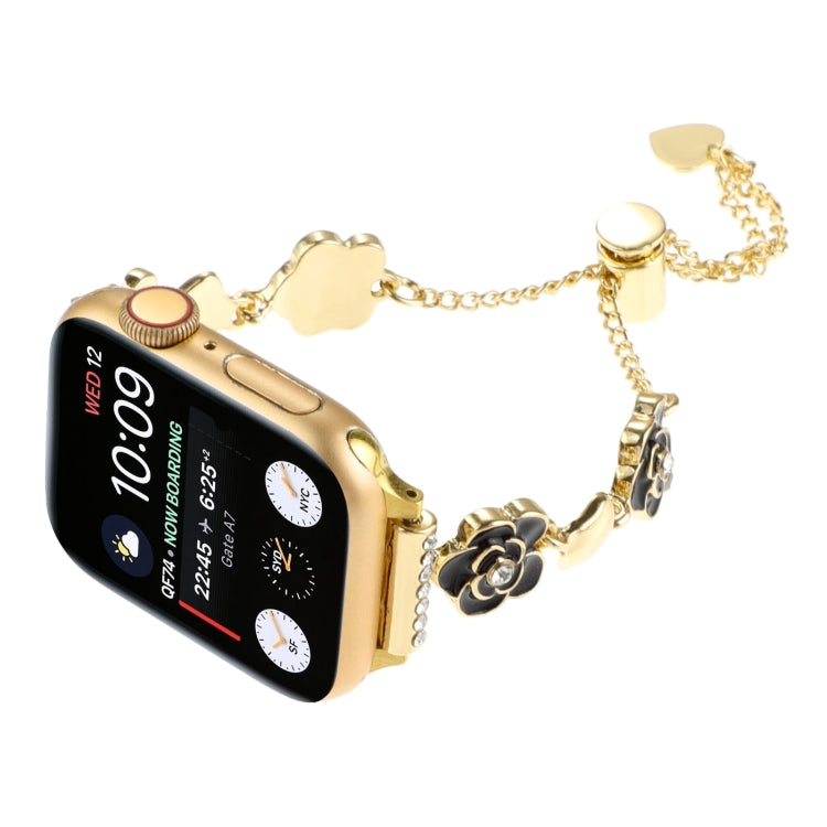 For Apple Watch SE 40mm Camellia Metal Chain Bracelet Watch Band(Black Gold) - free shipping - PMC TechLife - Order now!