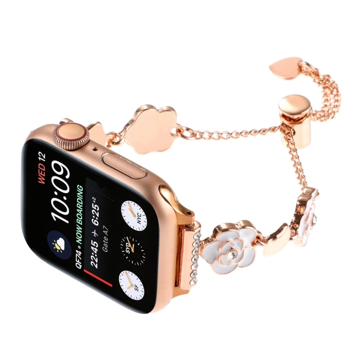 For Apple Watch SE 40mm Camellia Metal Chain Bracelet Watch Band(White Rose Gold) - free shipping - PMC TechLife - Order now!