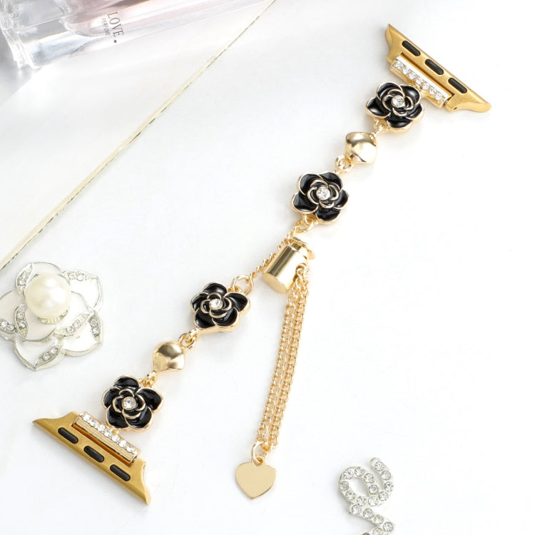 For Apple Watch Series 6 44mm Camellia Metal Chain Bracelet Watch Band(Black Gold) - free shipping - PMC TechLife - Order now!