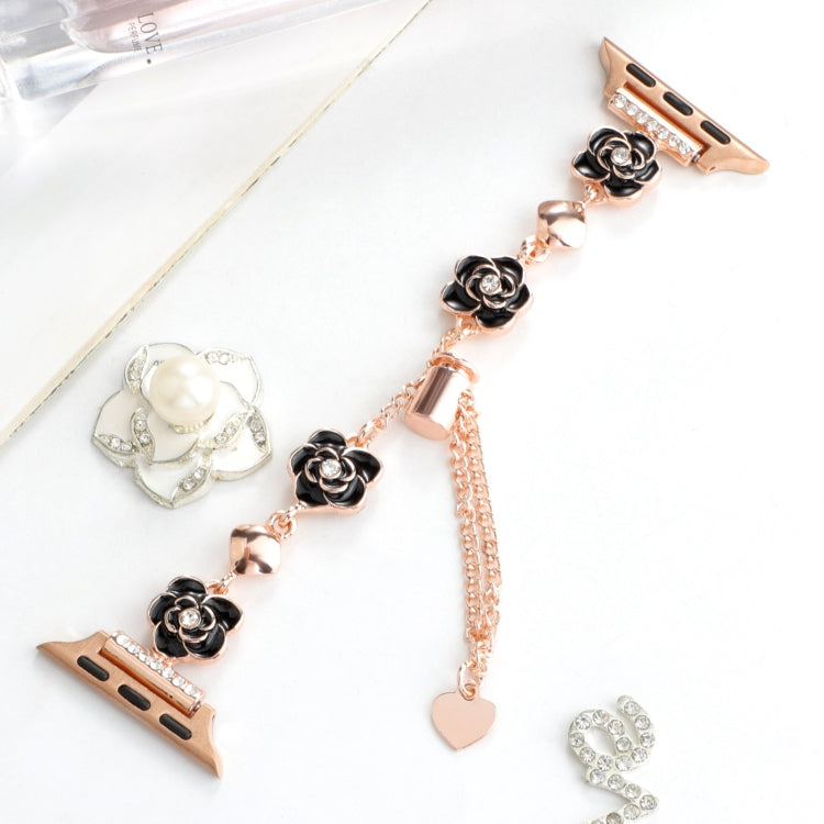 For Apple Watch Series 5 44mm Camellia Metal Chain Bracelet Watch Band(Black Rose Gold) - free shipping - PMC TechLife - Order now!