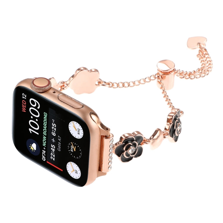 For Apple Watch Series 4 40mm Camellia Metal Chain Bracelet Watch Band(Black Rose Gold) - free shipping - PMC TechLife - Order now!