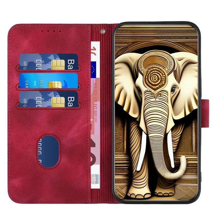 For Xiaomi Redmi K70 YX0060 Elephant Head Embossed Phone Leather Case with Lanyard(Rose Red) - K70 Cases by PMC Jewellery | Online Shopping South Africa | PMC Jewellery | Buy Now Pay Later Mobicred