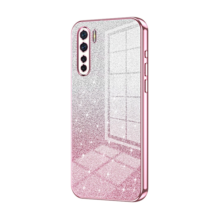 For OPPO Reno3 4G / F15 / A91 Gradient Glitter Powder Electroplated Phone Case(Pink) - OPPO Cases by PMC TechLife | Online Shopping South Africa | PMC TechLife | Buy Now Pay Later Mobicred
