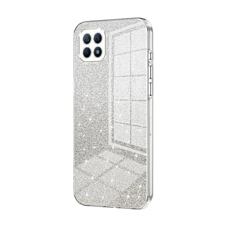 For OPPO Reno4 SE Gradient Glitter Powder Electroplated Phone Case(Transparent) - OPPO Cases by PMC Jewellery | Online Shopping South Africa | PMC Jewellery | Buy Now Pay Later Mobicred