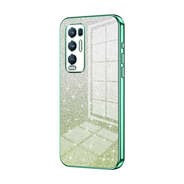 For OPPO Reno5 Pro+ Gradient Glitter Powder Electroplated Phone Case(Green) - OPPO Cases by PMC Jewellery | Online Shopping South Africa | PMC Jewellery | Buy Now Pay Later Mobicred