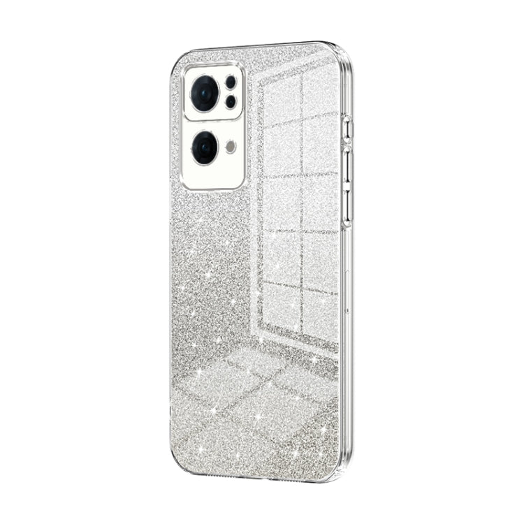 For OPPO Reno7 Pro Gradient Glitter Powder Electroplated Phone Case(Transparent) - OPPO Cases by PMC Jewellery | Online Shopping South Africa | PMC Jewellery | Buy Now Pay Later Mobicred