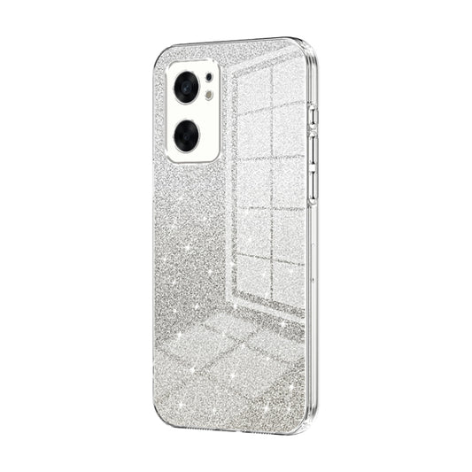 For OPPO Reno7 SE Gradient Glitter Powder Electroplated Phone Case(Transparent) - OPPO Cases by PMC Jewellery | Online Shopping South Africa | PMC Jewellery | Buy Now Pay Later Mobicred