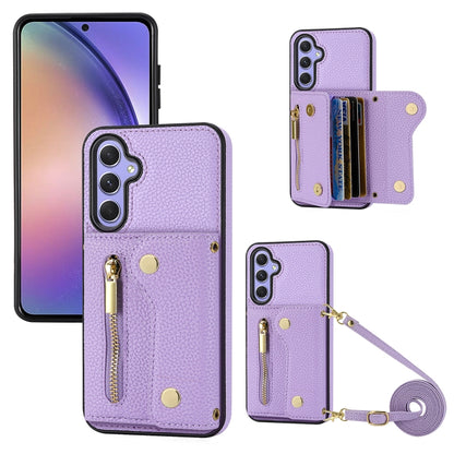 For Samsung Galaxy S24 DF-09 Crossbody Litchi texture Card Bag Design PU Phone Case(Purple) - Galaxy S24 5G Cases by PMC Jewellery | Online Shopping South Africa | PMC Jewellery | Buy Now Pay Later Mobicred