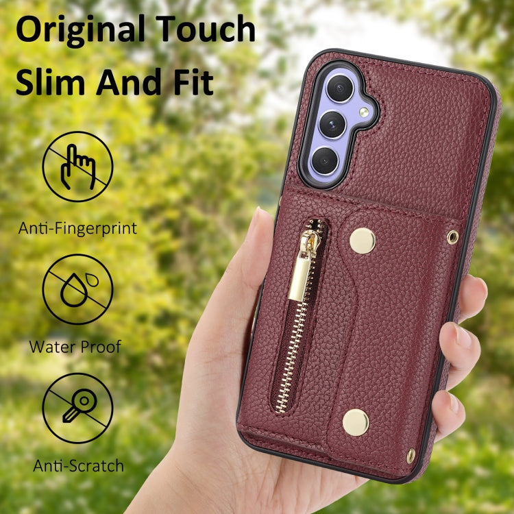 For Samsung Galaxy S24 DF-09 Crossbody Litchi texture Card Bag Design PU Phone Case(Wine Red) - Galaxy S24 5G Cases by PMC Jewellery | Online Shopping South Africa | PMC Jewellery | Buy Now Pay Later Mobicred