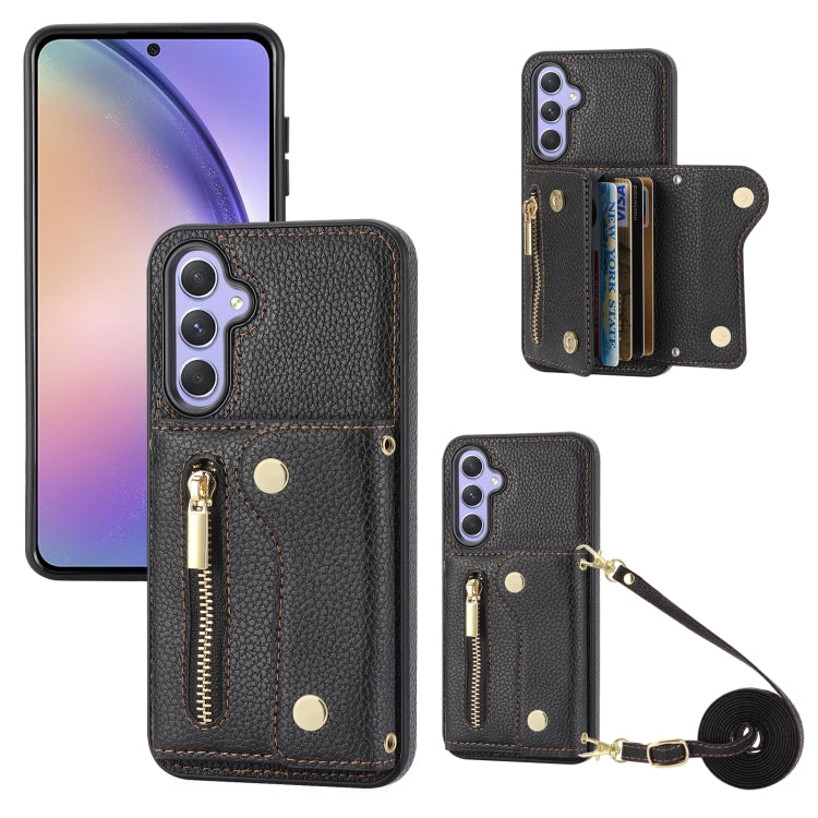 For Samsung Galaxy S24 DF-09 Crossbody Litchi texture Card Bag Design PU Phone Case(Black) - Galaxy S24 5G Cases by PMC Jewellery | Online Shopping South Africa | PMC Jewellery | Buy Now Pay Later Mobicred