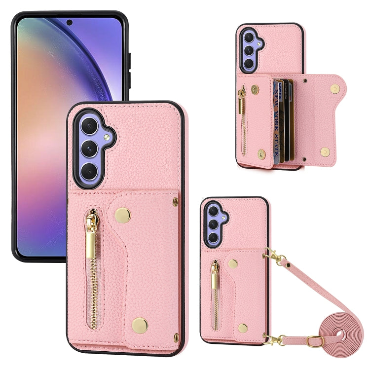 For Samsung Galaxy S24 DF-09 Crossbody Litchi texture Card Bag Design PU Phone Case(Pink) - Galaxy S24 5G Cases by PMC Jewellery | Online Shopping South Africa | PMC Jewellery | Buy Now Pay Later Mobicred