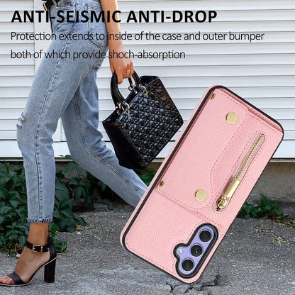 For Samsung Galaxy S24 DF-09 Crossbody Litchi texture Card Bag Design PU Phone Case(Pink) - Galaxy S24 5G Cases by PMC Jewellery | Online Shopping South Africa | PMC Jewellery | Buy Now Pay Later Mobicred