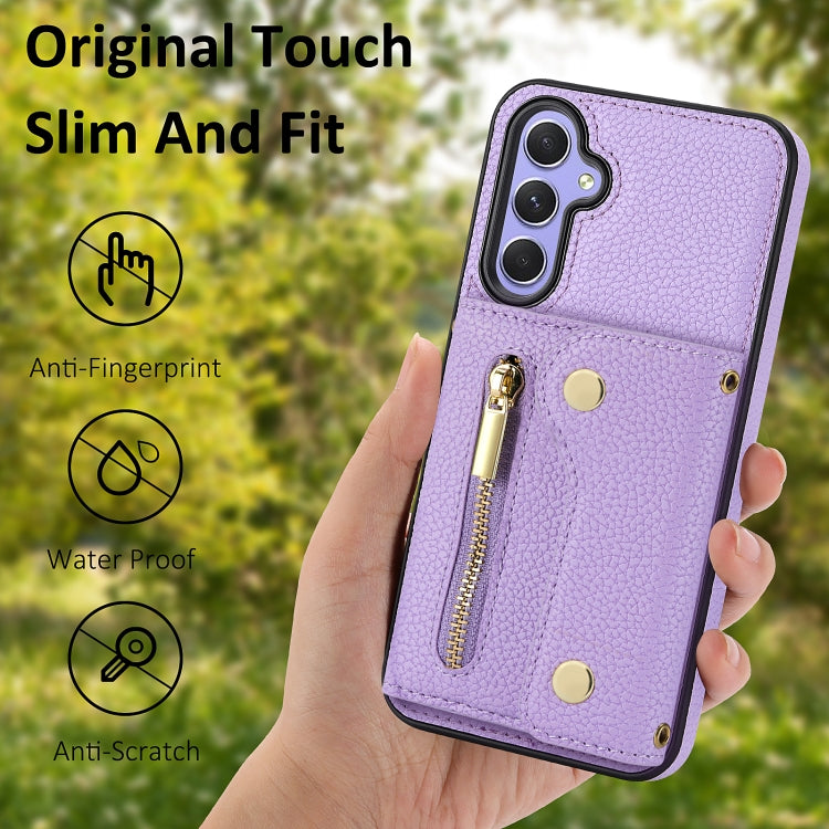 For Samsung Galaxy S24+ DF-09 Crossbody Litchi texture Card Bag Design PU Phone Case(Purple) - Galaxy S24+ 5G Cases by PMC Jewellery | Online Shopping South Africa | PMC Jewellery | Buy Now Pay Later Mobicred