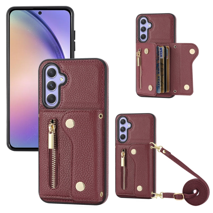 For Samsung Galaxy S24+ DF-09 Crossbody Litchi texture Card Bag Design PU Phone Case(Wine Red) - Galaxy S24+ 5G Cases by PMC Jewellery | Online Shopping South Africa | PMC Jewellery | Buy Now Pay Later Mobicred