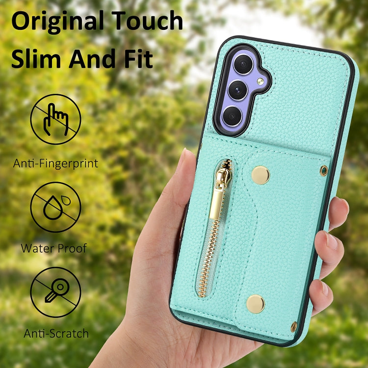 For Samsung Galaxy S24+ DF-09 Crossbody Litchi texture Card Bag Design PU Phone Case(Cyan) - Galaxy S24+ 5G Cases by PMC Jewellery | Online Shopping South Africa | PMC Jewellery | Buy Now Pay Later Mobicred