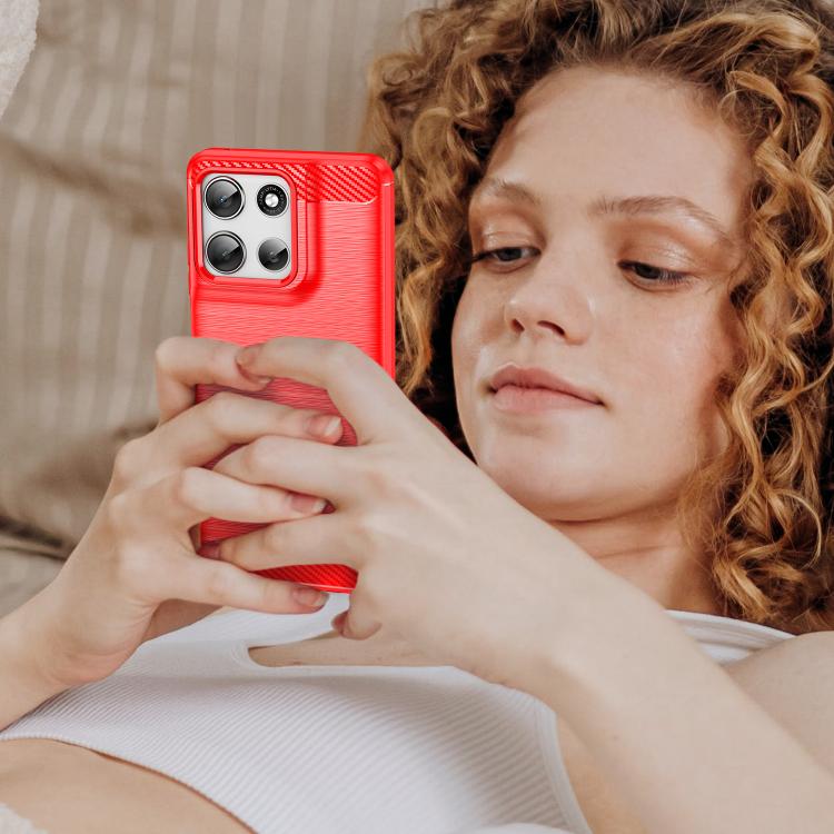 For Motorola Moto G66j 5G Carbon Fiber Brushed Texture TPU Phone Case(Red) - free shipping - PMC TechLife - Order now!