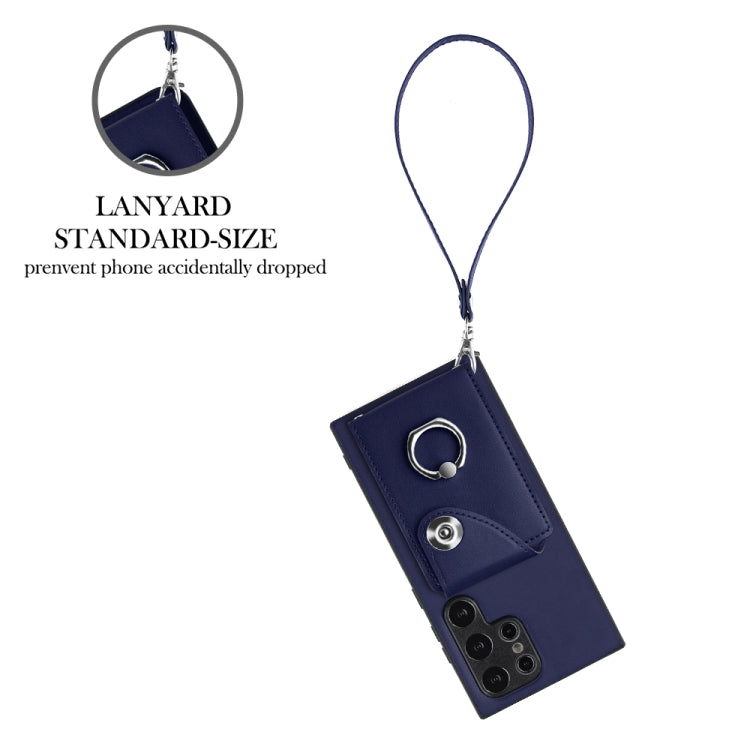 For Samsung Galaxy S24 Ultra 5G Organ Card Bag Ring Holder PU Phone Case with Lanyard(Blue) - Galaxy S24 Ultra 5G Cases by PMC Jewellery | Online Shopping South Africa | PMC Jewellery