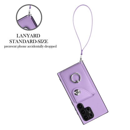 For Samsung Galaxy S24 Ultra 5G Organ Card Bag Ring Holder PU Phone Case with Lanyard(Purple) - Galaxy S24 Ultra 5G Cases by PMC Jewellery | Online Shopping South Africa | PMC Jewellery