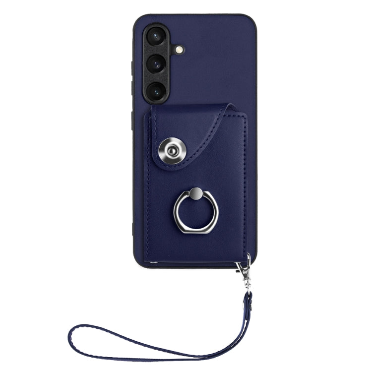 For Samsung Galaxy S24+ 5G Organ Card Bag Ring Holder PU Phone Case with Lanyard(Blue) - Galaxy S24+ 5G Cases by PMC Jewellery | Online Shopping South Africa | PMC Jewellery