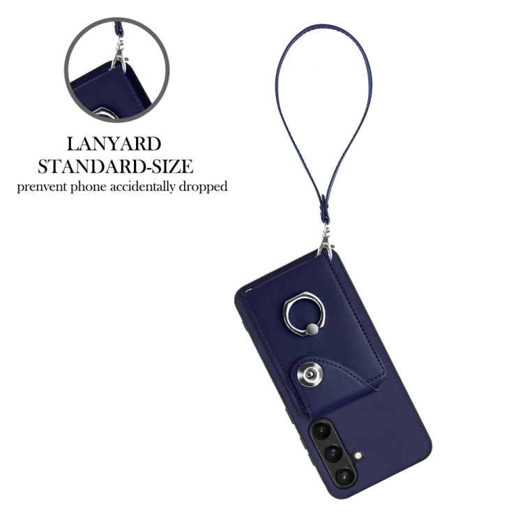 For Samsung Galaxy S24+ 5G Organ Card Bag Ring Holder PU Phone Case with Lanyard(Blue) - Galaxy S24+ 5G Cases by PMC Jewellery | Online Shopping South Africa | PMC Jewellery