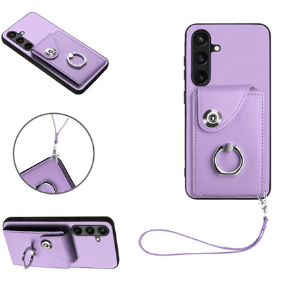 For Samsung Galaxy S24+ 5G Organ Card Bag Ring Holder PU Phone Case with Lanyard(Purple) - Galaxy S24+ 5G Cases by PMC Jewellery | Online Shopping South Africa | PMC Jewellery