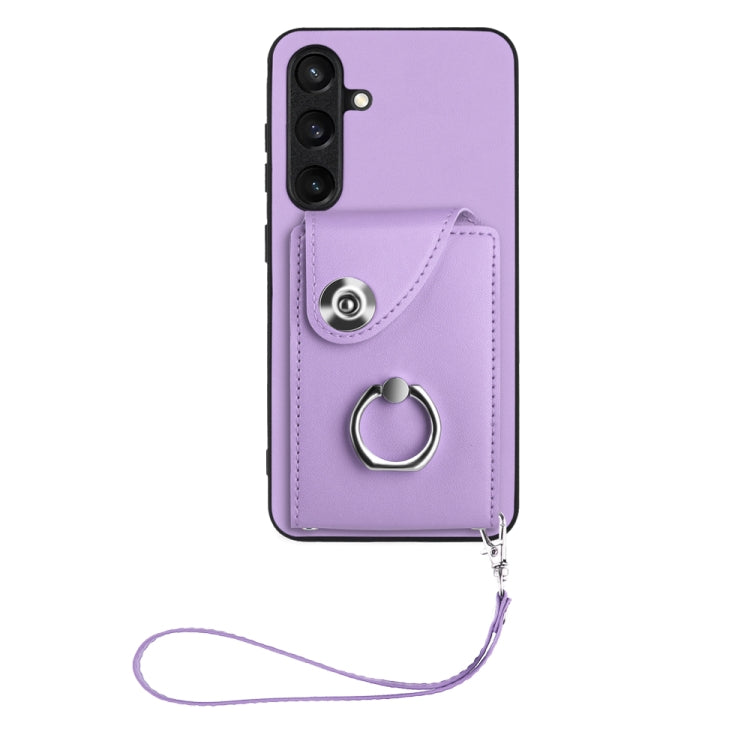 For Samsung Galaxy S24+ 5G Organ Card Bag Ring Holder PU Phone Case with Lanyard(Purple) - Galaxy S24+ 5G Cases by PMC Jewellery | Online Shopping South Africa | PMC Jewellery