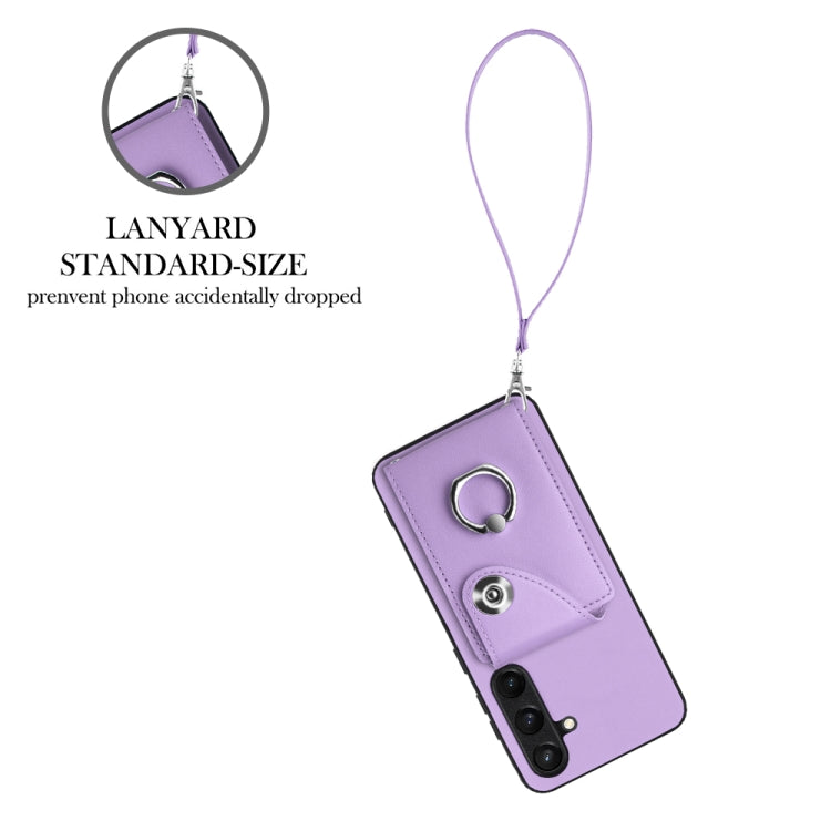 For Samsung Galaxy S24+ 5G Organ Card Bag Ring Holder PU Phone Case with Lanyard(Purple) - Galaxy S24+ 5G Cases by PMC Jewellery | Online Shopping South Africa | PMC Jewellery