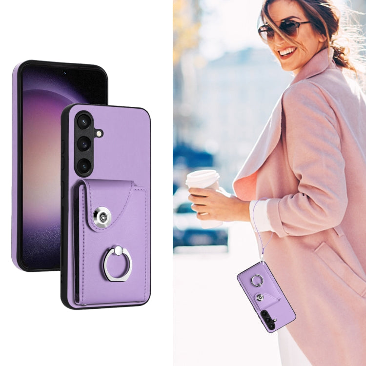 For Samsung Galaxy S24+ 5G Organ Card Bag Ring Holder PU Phone Case with Lanyard(Purple) - Galaxy S24+ 5G Cases by PMC Jewellery | Online Shopping South Africa | PMC Jewellery