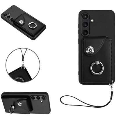 For Samsung Galaxy S24+ 5G Organ Card Bag Ring Holder PU Phone Case with Lanyard(Black) - Galaxy S24+ 5G Cases by PMC Jewellery | Online Shopping South Africa | PMC Jewellery