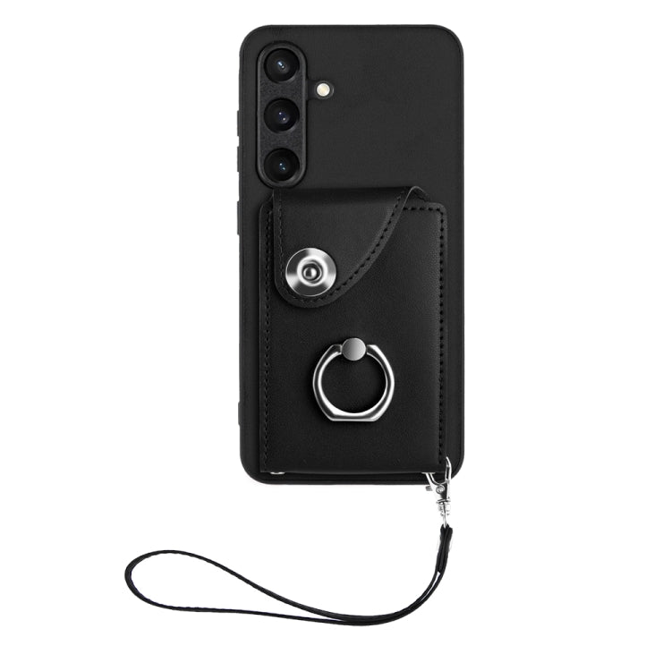 For Samsung Galaxy S24+ 5G Organ Card Bag Ring Holder PU Phone Case with Lanyard(Black) - Galaxy S24+ 5G Cases by PMC Jewellery | Online Shopping South Africa | PMC Jewellery